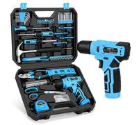Juego de herramientas de 139 piezas, kit de herramientas con taladro inalámbrico de 8 V en caja de herramientas, juego de taladros domésticos generales para reparaciones del hogar, manitas, proyectos