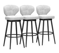 Juego de herramientas de barra de terciopelo de lujo de 3 modernas sillas giratorias con pie de pie de metal y descanso ideal para Kitchen Island Pub White 75cm Height