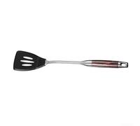 Juego de herramientas de cocina de cuatro piezas con agarre de madera y puntas de silicona, marco de acero 304 espátula no raya, cucharón para uso en cocina, negro (espátula ranurada)