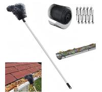 Juego de herramientas de limpieza de canalones con cepillo y protector de canalón de plástico, poste de limpieza de canalones extensible de 2,38 m, cuchara de cepillo de canalón para limpiar hojas