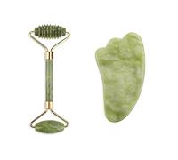 Juego de herramientas de masaje facial de rodillo de jade masajeador facial de piedra natural Guasha tabla de masaje Gua Sha Raspador de jade Rodillo y kit de guasha-B sin caja