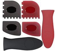 Juego de herramientas de plástico para raspador de parrilla duradero de 6 piezas y soporte de mango caliente de silicona para sartenes de hierro fundido, sartenes y placas de calefacción