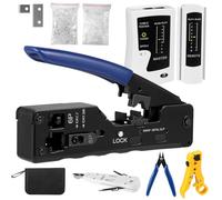 Juego de herramientas de red con 50 conectores RJ45 Cat7/Cat6a Pass Through, herramienta de crimpado RJ45 con comprobador de red, herramientas de reparación RJ45/RJ11/RJ12
