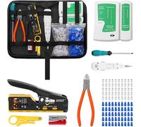 Juego de herramientas de red, RJ45 crimpadora para Cat5, Cat6, Cat7, con 50 conectores de cable, pelacables, comprobador de red, RJ45/RJ11/RJ12, kit de reparación de red Pass Through RJ45 Crimpadora