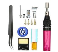 Juego de herramientas de soldadura de antorcha inalámbrica estilo pluma de gas butano 13Pcs para joyería, circuitos electrónicos y reparaciones (rojo)