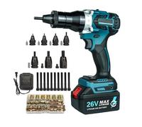 Juego de herramientas de tuerca de remache eléctrica inalámbrica, pistola remachadora automática con batería de 26 V y cargador, extractor de tuercas portátil para tuercas M3 a M12, incluye funda de