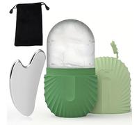 Juego de herramientas Gua Sha de acero inoxidable para el cuidado de la piel, rodillo de masaje facial, herramienta de contorno reutilizable (juego de 2 unidades, verde)