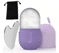 Juego de herramientas Gua Sha de acero inoxidable para el cuidado de la piel, rodillo de masaje facial, herramienta de contorno reutilizable (juego de 2 piezas, morado)