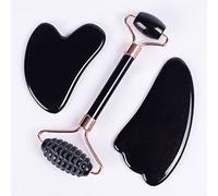 Juego de herramientas GuaSha de dientes de sierra de jade con piedra de cristal de obsidiana negra natural, 3 piezas de diente de sierra