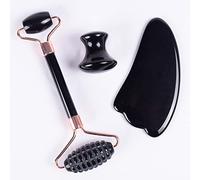 Juego de herramientas GuaSha de dientes de sierra de jade con piedra de cristal de obsidiana negra natural, 3 piezas de diente de sierra