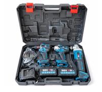 Juego de herramientas inalámbricas de 3 piezas con maletín - amoladora angular, atornillador de impacto y taladro percutor, con 2 baterías de 96V
