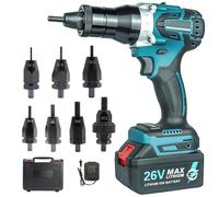 Juego de herramientas inalámbricas de tuerca de remache - Pistola de remache eléctrica portátil con batería de 26 V y cargador, incluye funda de transporte, compatible con tuercas de remache M3 a M12