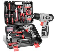 Juego de herramientas: kit de herramientas rojo con taladro inalámbrico de 8 V, caja de herramientas con taladro, juego de taladro manual para hombres y mujeres, kits de herramientas para el hogar