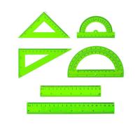 Juego de herramientas matemáticas, 6 unidades, reglas de plástico transparente, transportadores y triángulos para medición precisa de ángulos y dibujo en educación y oficina (verde)
