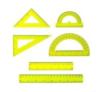 Juego de herramientas matemáticas de plástico 6PCS incluyendo dos transportadores, dos reglas triangulares, dos reglas rectas para el aprendizaje (amarillo)