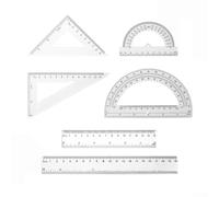 Juego de herramientas matemáticas de plástico 6PCS incluyendo dos transportadores, dos reglas triangulares, dos reglas rectas para el aprendizaje (blanco)