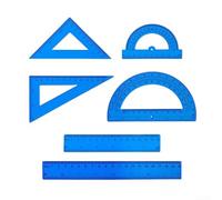 Juego de herramientas matemáticas transparentes de 6 piezas con reglas de plástico, transportadores y triángulos para medición precisa de ángulos y dibujo en entornos académicos y de trabajo (azul)