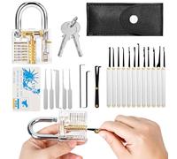 Juego de Herramientas para Abre Candados, Juego de Ganzúas Cerrajería Profesional con Cerraduras Transparentes para Prácticas y Herramientas del Tamaño de una Tarjeta de Crédito Lock Picking Kit