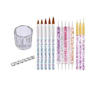 Juego de herramientas para arte de uñas, incluye 5 herramientas de punteado, 3 pinceles de rayas, 5 pinceles de arte de uñas, 1 soporte para pinceles, 1 taza de cristal para uñas. Regálalo a un amigo