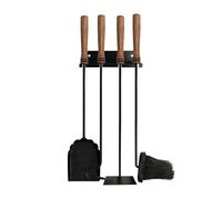 Juego de Herramientas para Chimenea Relaxdays, 5 Piezas, atizador, Pala, Cepillo, rascador, Soporte, Negro/marrón