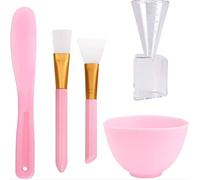 Juego De Herramientas Para Mascarillas De 5 Piezas,Juego De Tazón De Mascarilla De Silicona,Para Mascarilla De Arcilla y Geles DIY,Rosa
