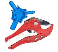 Juego de herramientas premium para tubo compuesto, cortador de tubos para PVC de plástico y tubo multicapa hasta 42 mm + calibrador de 16, 20, 26 mm (Azul)
