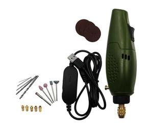 Juego de herramientas rotativas de grabado de 12 V con cable USB y accesorios para tallado de pulido, taladro eléctrico con portabrocas de 0,5 a 3,0 mm, diseño compacto y ligero para trabajos de
