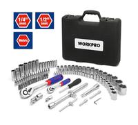Juego de herramientas WORKPRO de 108 Uds para herramientas de reparación de automóviles, juego de herramientas mecánicas, juego de enchufes chapados mate, llaves de trinquete W003057A