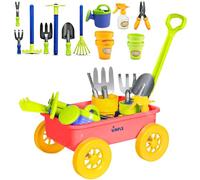 Juego de herramientas y vagones de jardín de hoyuelos de primera calidad, 15 piezas de herramientas de jardinería para niños y vagones, resistente y duradero, juego de yd, playa, arena, juego de