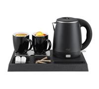 Juego de hervidor de agua Adler con bandeja y 2 tazas, elegante y perfecto para habitaciones de invitados, oficina y hogar, acero inoxidable de 1 L, carcasa Cool-Touch, apagado automático, ideal para