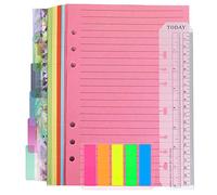 Juego de hojas de notas rellenables A5, 1 paquete de 50 hojas de 6 agujeros A5, papel de recambio de 6 agujeros, separadores de separación, 125 pestañas de índice con regla para cuaderno