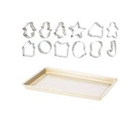 Juego de horneado de 13pzs - bandeja de horno 41x28x3cm + 12 cortadores de galletas en acero inox de color champán