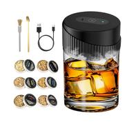 Juego de horno de humo de cóctel de whisky eléctrico con 6 patatas fritas de madera, kit de humo de whisky recargable para humo, accesorios para cócteles, regalo para hombres, regalo de whisky