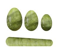 Juego de huevos de piedra verde Yoni Huevos de jade natural Mujeres Ejercitador de Kegel Músculos de apriete Bola Masaje Yoni Varita Masajeador de jade-Juego sin perforar