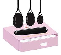 Juego de huevos de Yoni de obsidiana perforada Varita de Yoni de jade natural Pelota de ejercicio muscular del suelo pélvico Juego de ejercicios de Kegel con bola de apriete perforado con caja