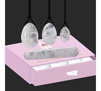 Juego De Huevos Yoni De Cuarzo De Roca Natural, Ejercicio De Kegel, Bola Ben Wa, Huevos De Jade Perforados, Varita Yoni De Cristal Blanco, Huevos De Piedra Sin Perforar,Juego Perforado Con Caja