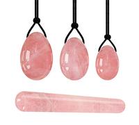 Juego de huevos Yoni de jade natural para mujer, juego de Kegel para músculos del suelo pélvico, huevos Yoni, piedras naturales para apriete, juego de bola Ben Wa-cuarzo rosa
