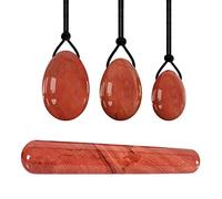 Juego de huevos Yoni de jade natural para mujer, juego de Kegel para músculos del suelo pélvico, huevos Yoni, piedras naturales para apretar Ben Wa, juego de jaspe rojo y bola