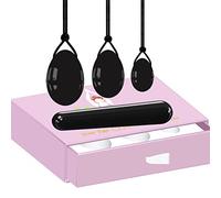 Juego de huevos Yoni Juego de huevos y varita Yoni de obsidiana Piedra real natural Huevos de cristal negro perforados y sin perforar para masaje de ejercicios Kegel, perforados con caja