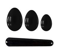 Juego de huevos Yoni Juego de huevos y varita Yoni de obsidiana Piedra real natural Huevos de cristal negro perforados y sin perforar para masaje de ejercicios Kegel, sin perforar, sin caja