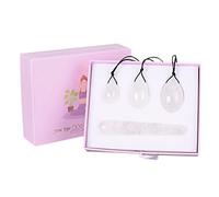 Juego de huevos Yoni, juego de huevos Yoni de jade blanco, palo de masaje para mujeres, ejercicio pélvico de Kegel, juego de bolas de cristal con varita Yoni, juego perforado con caja
