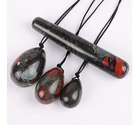 Juego de huevos Yoni Juego de varita Yoni de huevo de jade Bola de taladro de jaspe de sangre natural Herramienta de masaje de piedra de cristal Ejercicio Kegel Músculo del piso pélvico, 4 piezas