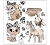 Juego de imágenes de planchado para textiles DIN A4 para niños, niñas, niños, dinosaurios, unicornios, animales del bosque, grandes y pequeños, imágenes termoadhesivas para planchar, diferentes