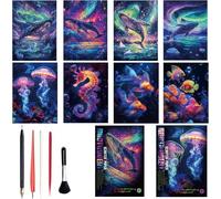 Juego de imágenes para rascar, XIATIAN Rascar tarjetas A4 para niños y adultos, Magic Rainbow A4, papel para rascar, creativo Scratch Art Glow in the Dark para manualidades (mundo marino y ballena)