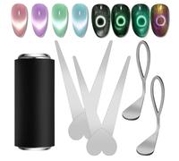 Juego de imanes de Ojo de Gato, Incluye 2 diseños Huecos, 2 Nuevas Placas de Hierro francesas en Forma de V de un Solo Cabezal e imanes cilíndricos. Herramienta de Ojo de Gato para uñas. CREA un