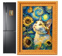 Juego de imanes para gatos | Pegatinas de pintura al óleo con marco de madera | Imanes decorativos para frigorífico y oficina | Aimant Chat | Calamite Gatto | Imanes De Gatos | Art Décor Home Kitchen