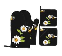 Juego de impresión de 4 piezas de AKGFFDS Little Bees in the Flowers con forro suave y aislamiento grueso para cocinar en la cocina y barbacoa al aire libre