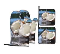 Juego de impresión de cocos grandes AKGFFDS de 4 piezas con forro suave y aislamiento grueso para cocina y barbacoa al aire libre