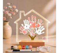 Juego de impresión de manos familiares con lámpara LED de noche, diseño de huellas de bebé, para toda la familia con 5 placas de PS, juego de huellas de manos para parejas, marco de madera para