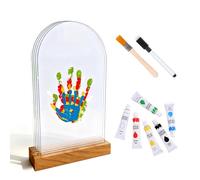 Juego de impresión de manos familiares, pinturas para niños, no tóxico, juego de impresión de manos y pies de bebé con base de madera y láminas acrílicas en forma de nube, marco de recuerdo de madera